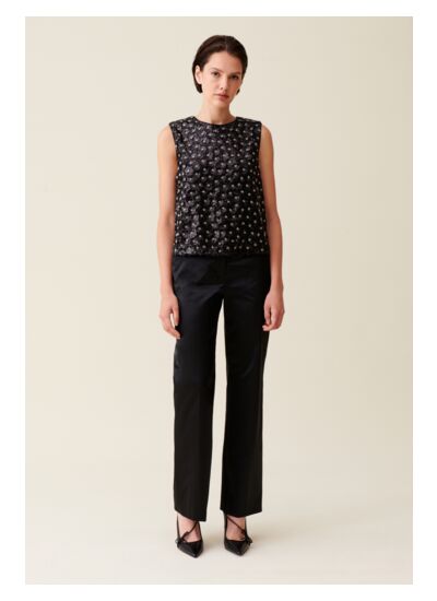 Top noir sequins brodés dos ouvert