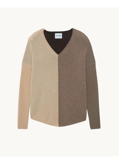 Pull Misha Colorblock Pull cachemire col v oversize liquette, 2 fils
