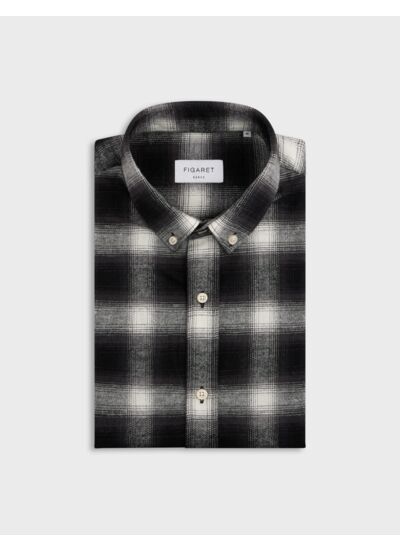 Chemise gaspard col américain en flanelle de coton à carreaux noir