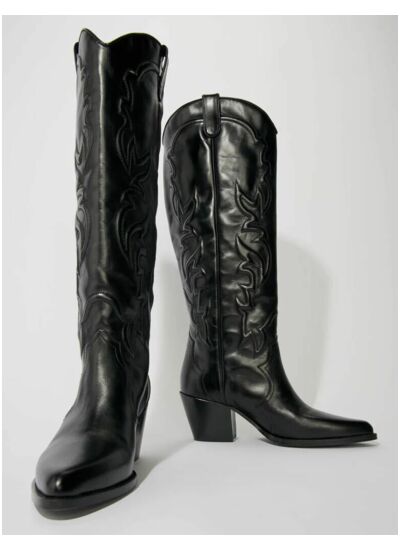 Bottes santiags en cuir lisse brodé