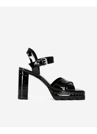 Sandales À Talons En Cuir Verni Noir