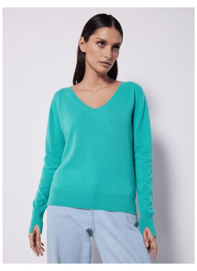 Pull cachemire col V Valeria FRESH MINT