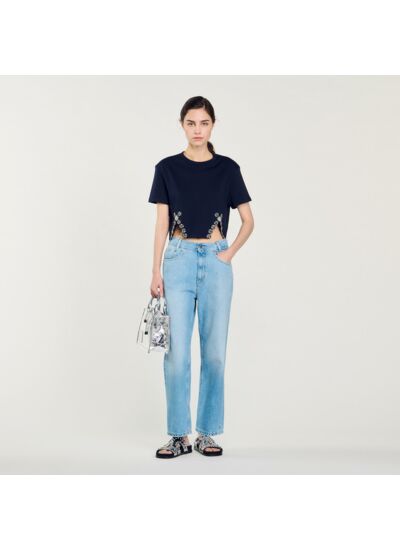 T-shirt court orné de strass