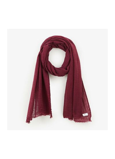 Écharpe fine en laine gaufrée unie rouge bordeaux