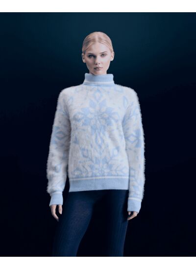 Pull Col Roulé Hairy à Motif Flocons