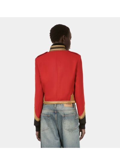 Veste Style Officier En Laine Rouge Femme