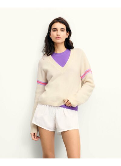Pull Col V Bandes Bicolores Manches