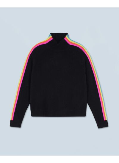 Pull Col Montant Bandes Manches Multicolores Léger