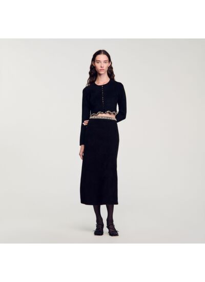 Cardigan court en maille velours strassé