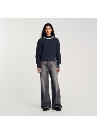 Pull à côtes en laine et cachemire