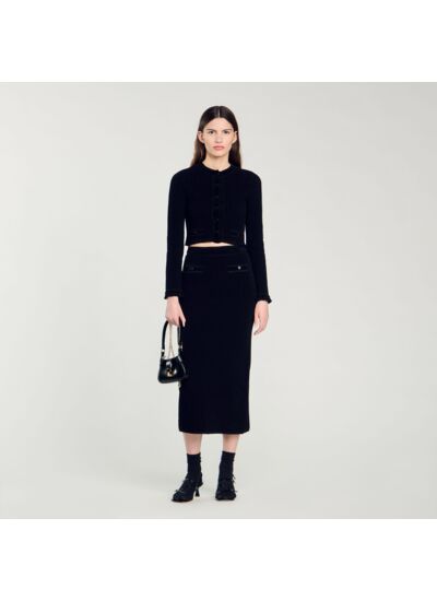 Cardigan court en maille velours