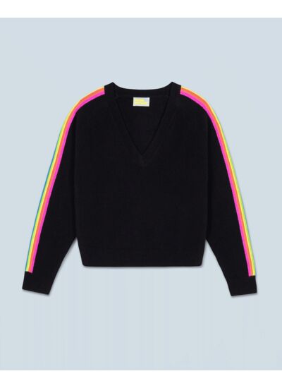 Pull Col V Bandes Manches Multicolore