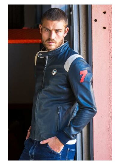 BLOUSON CUIR ARI NAVY