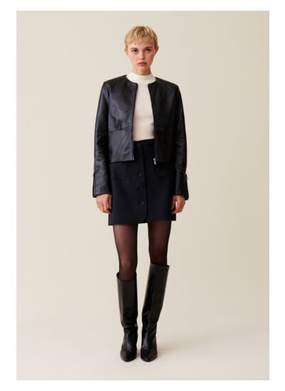 Veste cuir courte col rond