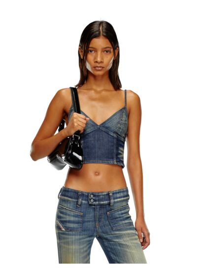 Top crop en denim strié