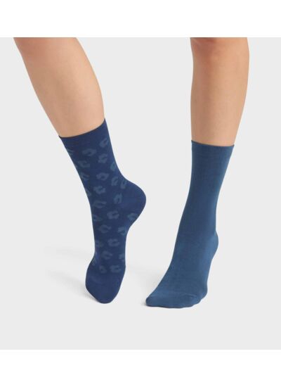 Lot de 2 paires de chaussettes femme viscose à fleurs Bleu Dim Bambou