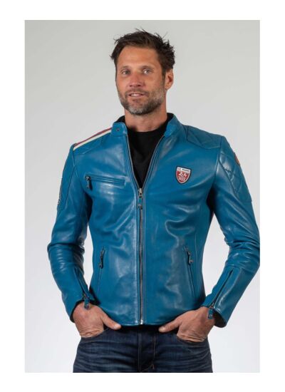 Blouson cuir 24 H Le Mans Duff bleu