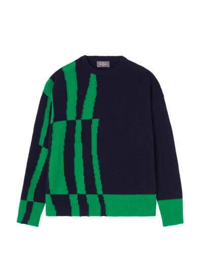 Pull col rond color block - Femme - MARINE/VERT CAROUBY
