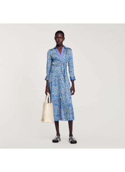 Robe chemise midi à imprimé fleuri