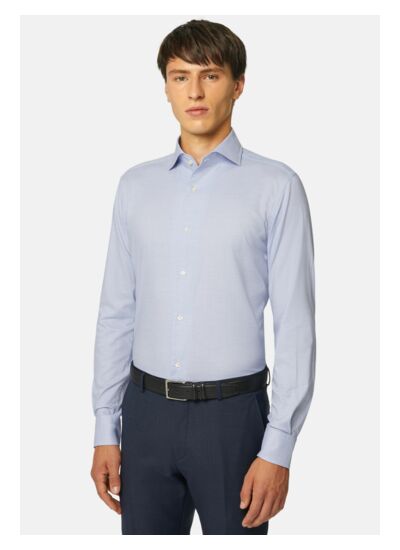 Chemise Pied-de-poule En Coton Bleu Regular Fit