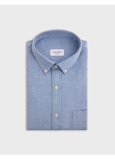 Chemise gabriel col américain avec poche poitrine en oxford gratté uni bleu