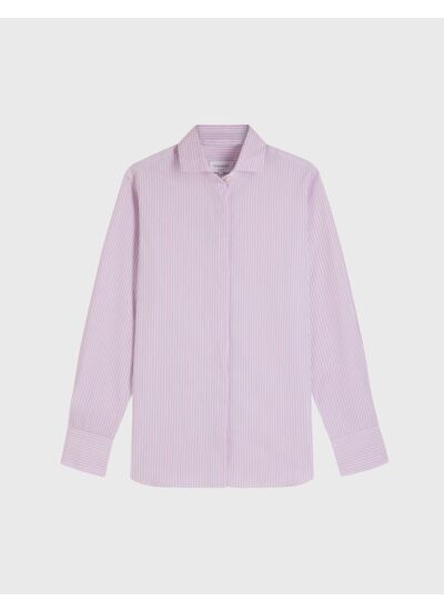 Chemise irina col italien en popeline rayée rose