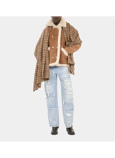 Peau Lainée Courte Marron Femme