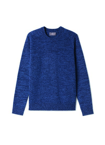 Pull col rond mouliné à coudières - Homme - MARINE/GEAI