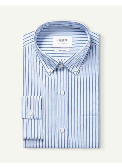 Chemise Classique rayée en popeline bleue