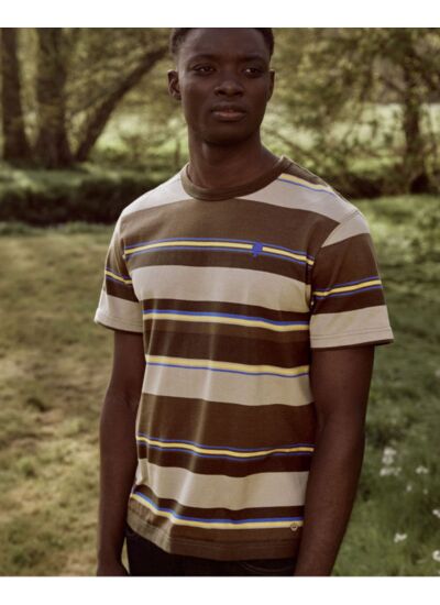 T-shirt rayé marron foncé & beige multicolores