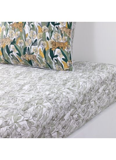 Olivier Desforges - Drap housse en satin de coton lavé vert, Mr Khan