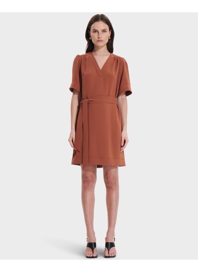 Robe Retie Marron en Polyester