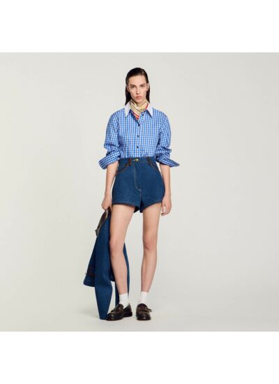 Short en jean détails en cuir