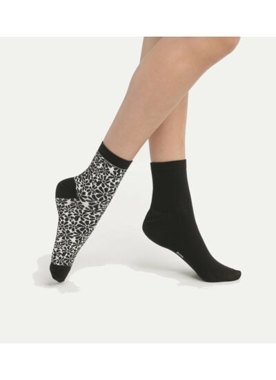 Lot de 2 paires de chaussettes en coton bio motif fleur Noir Dim Good