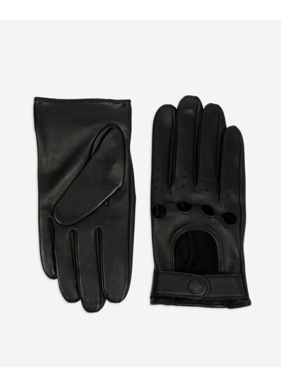 Gants Style Motard En Cuir Noir
