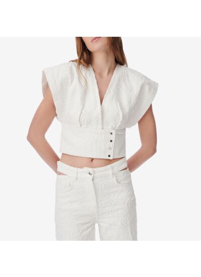 Top En Jean À Motif Brodé Col V Zahair