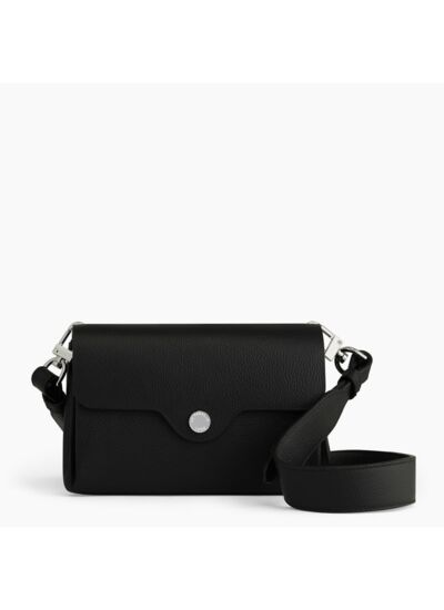 Pochette à rabat avec bandoulière amovible Sans couture en cuir grainé