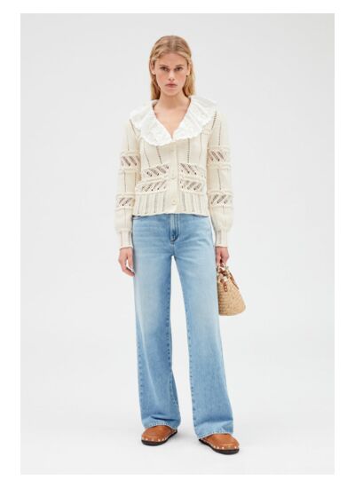 Cardigan maille ajourée écru
