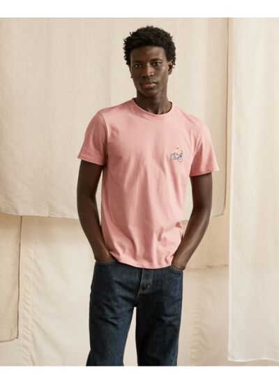 T-shirt rose vélo brodé
