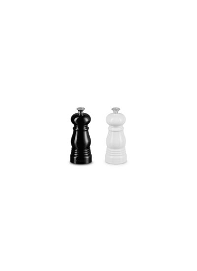 Set de 2 mini moulins à poivre et à sel 11cm noir et blanc