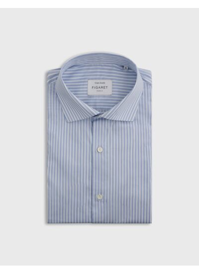 Chemise col figaret en twill de coton rayé bleu