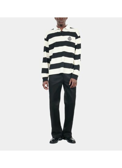 Polo Manches Longues À Rayures Noires Et Blanches Homme