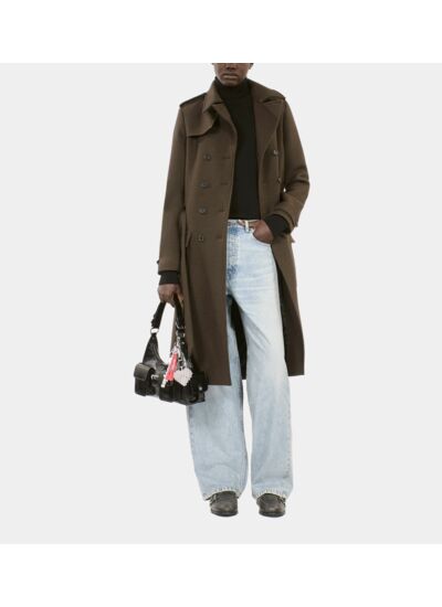 Manteau Long En Laine Style Trench Kaki Femme