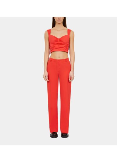 Pantalon Tailleur Rouge En Crêpe Femme