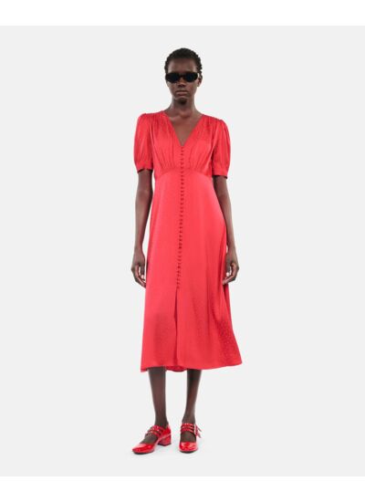 Robe Longue Avec Boutonnage Rouge Femme