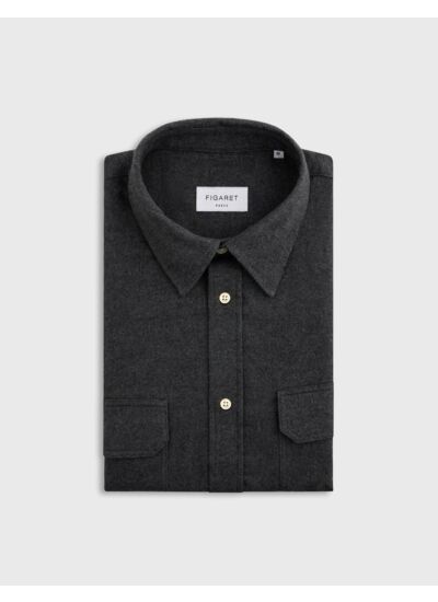 Chemise florian col français avec deux poches en flanelle de coton unie gris