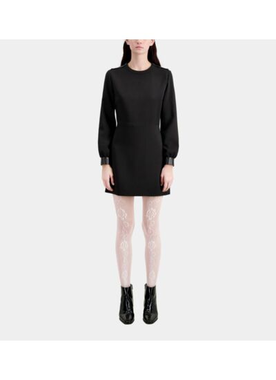 Robe Courte En Crêpe Avec Détails En Cuir Femme
