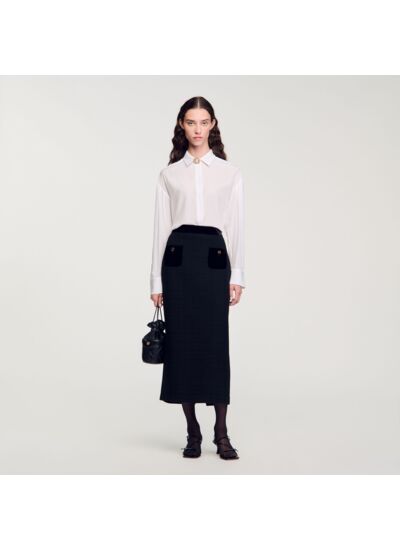 Jupe longue en tweed et velours