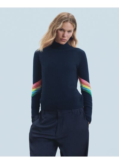 Pull Col Montant Bandes Manches Multicolore Léger