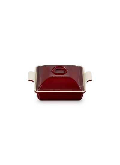 Plat carré 23cm Héritage en céramique avec couvercle garnet